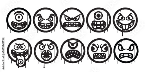 Street Art Scary Smiley Graphic Bundle Distro Streetwear T-Shirt Design Elements and Skater Stickers