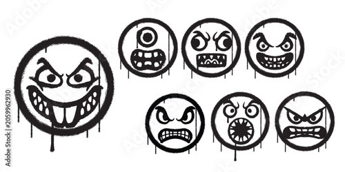 Monster Character Vector Pack Graffiti Spray Set Emoji Spray Stencil Grunge Streetwear Distro