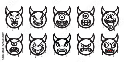 Angry and Crazy Devil Characters Street Graffiti Style 10 in 1 Graffiti Spray Paint Devil Smiley Vector Pack