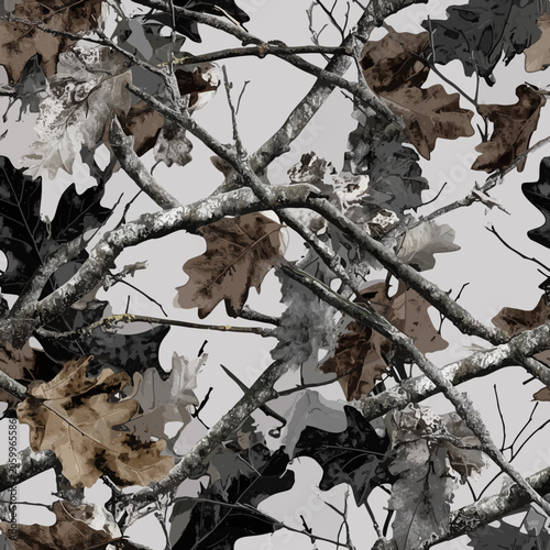 RealTree and Mossy Oak style hyper realistic real tree camouflage seamless pattern with bark branches and leaves print ready 300 dpi for hunting gear