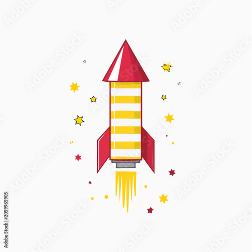Cartoon Rocket Launching with Stars