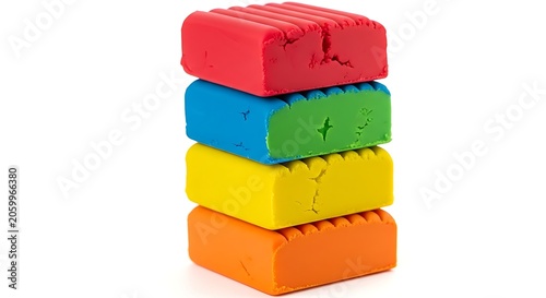 Stack of colorful chalks on white background
