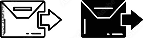 Slika na platnu Envelope with outgoing arrow icon in outline and filled styles on white backgrou