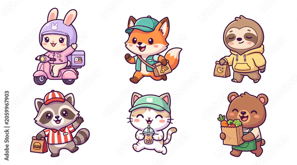 Fototapeta premium Cute cartoon animal character set with outfits and accessories.