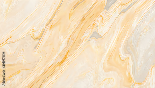 Abstract Golden Marble Texture with Yellow Fluid Swirls Background