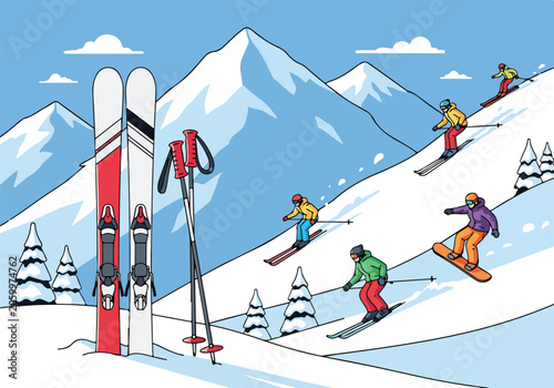Bild auf Leinwand A colorful winter sports scene