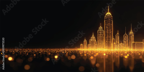 Mosque at night in Istanbul with illuminated architecture, city skyline, night city view and glowing lights over urban waterfront scenery