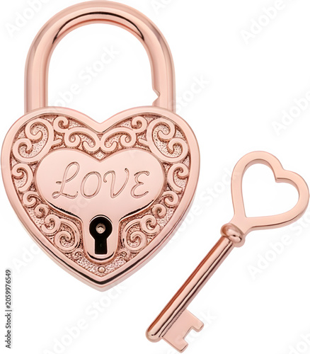 Heart shaped lock isolated on PNG background.