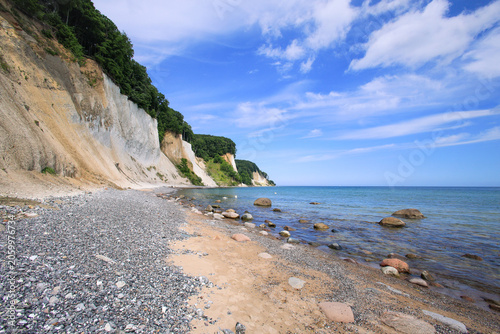View of the rocky hiking trail and the chalk cliffs in Jasmund National Park on the island of Rügen, Baltic Sea – Germany, 2026