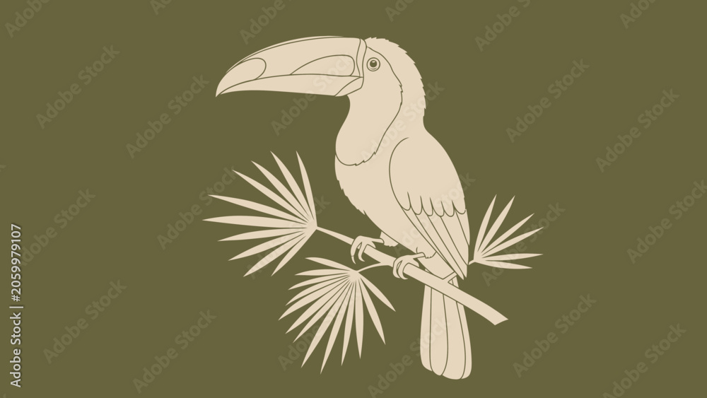 Obraz premium Stylized Toucan Perched on Palm Leaves Illustration.