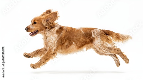 A dog running quickly isolated on white background