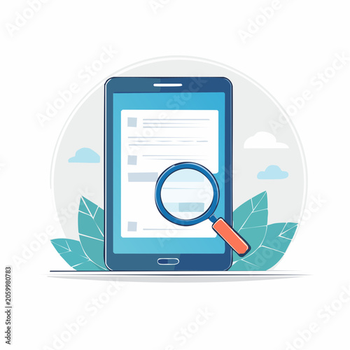 Smartphone with Magnifying Glass and Document