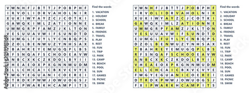 Easy summer word search kids printable vacation words theme