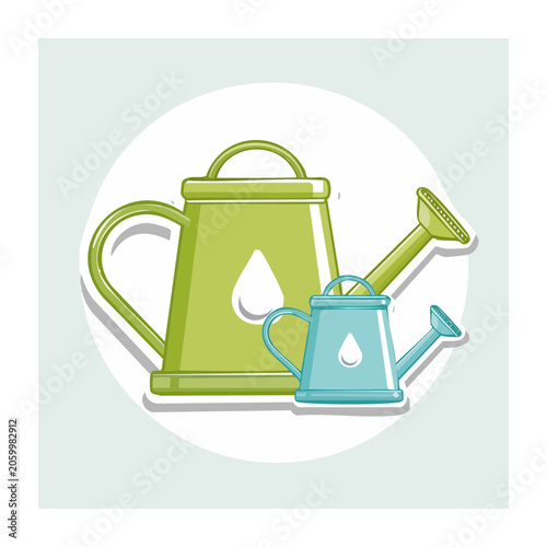 Flat Design Illustration of Green and Blue Watering Cans