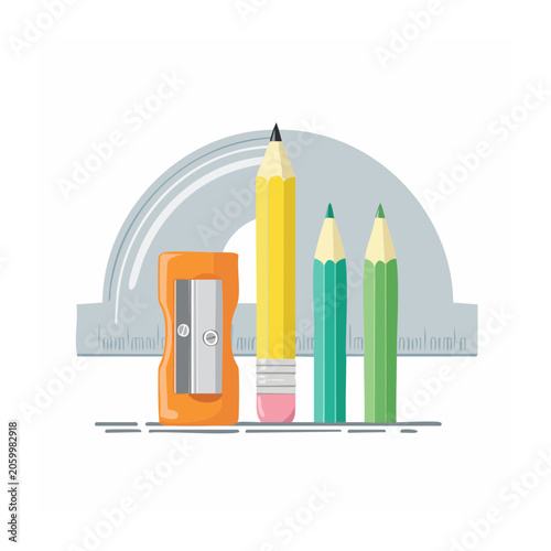 Flat design illustration of pencils and sharpener