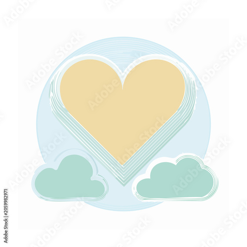 Heart with clouds in flat design style