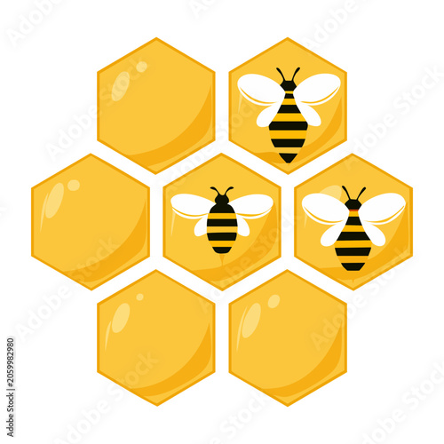 Honeycomb and Bees Flat Illustration