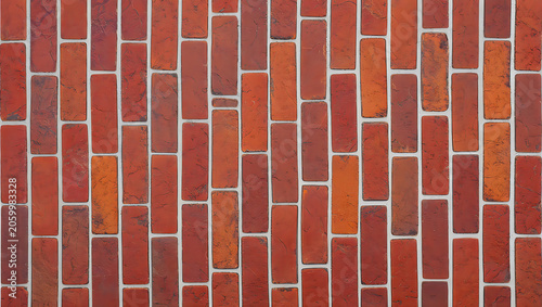 Vertical Red Clay Brick Wall Texture with Rustic Weathered Pattern