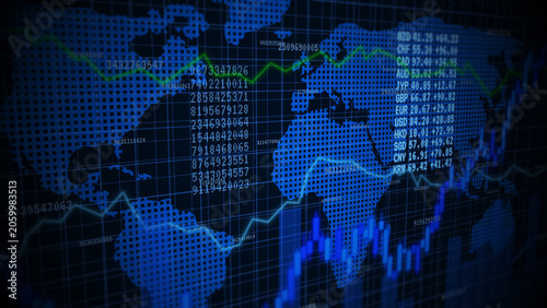 Obraz na płótnie Money currency volatility value graph stock market chart financial rise invest b
