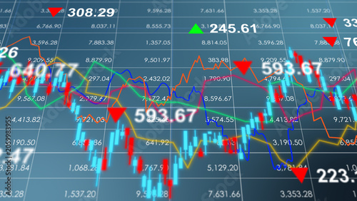Konstfotografi Animated candlestick stock chart with green and red price movement financial mar