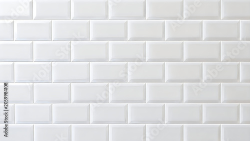 White Beveled Subway Tile Pattern Background for Interior Design