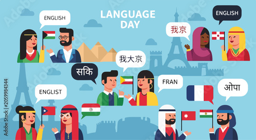 Obraz na płótnie A colorful illustration promoting language diversity and communication