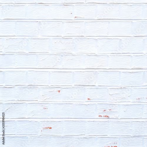 White Painted Brick Wall Texture Background with Distressed Details