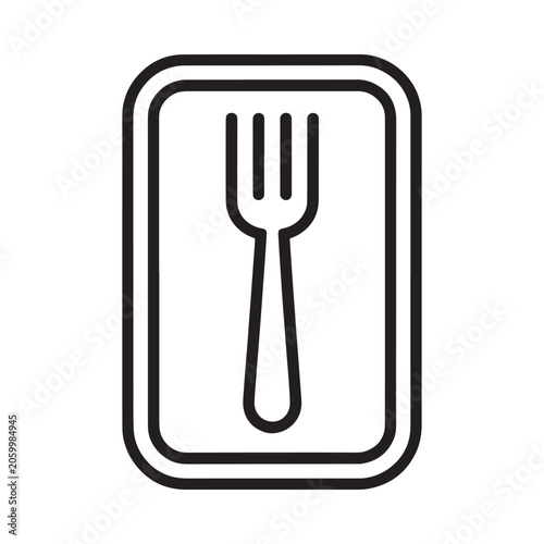Simple black and white line drawing of a fork inside a rectangle