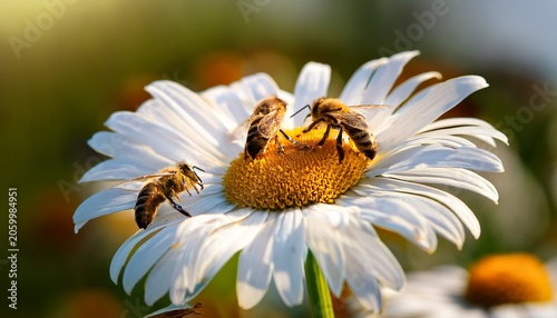 Bees On A Chamomile Flower