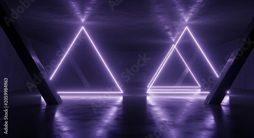 Dark Futuristic Abstract Neon Triangle Light Reflections