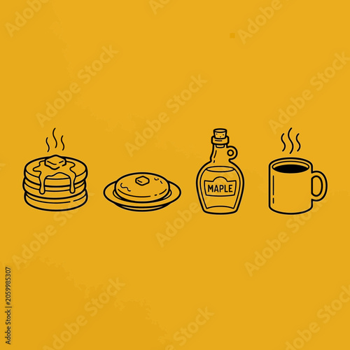 Pancakes, Maple Syrup, and Coffee Breakfast Icons