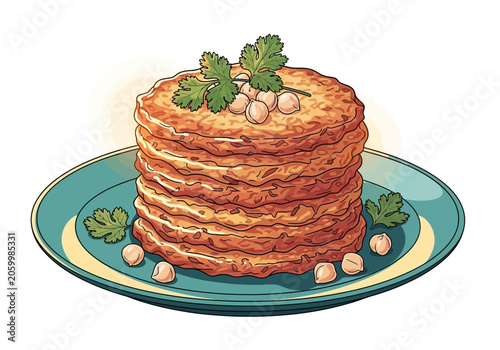 Stack of Delicious Falafel with Chickpeas and Herbs on a Teal Plate