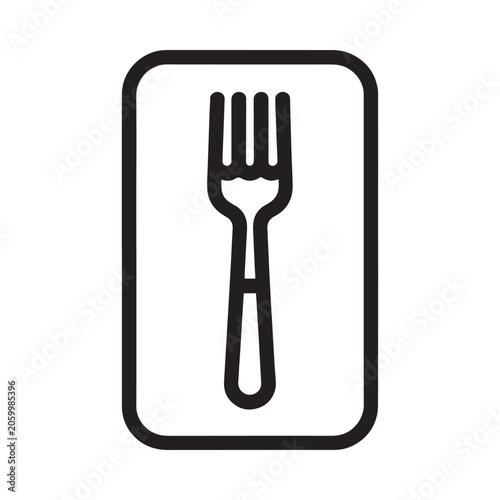 Simple black and white icon of a fork inside a rounded rectangle