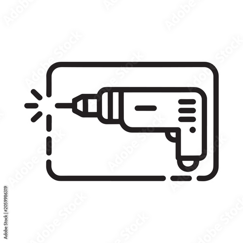 Line art illustration of a power drill with sparks flying