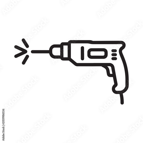 Simple black outline illustration of a power drill with sparks