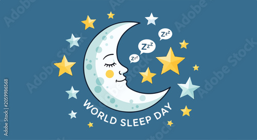 Obraz na plátne A sleeping moon surrounded by stars on World Sleep Day