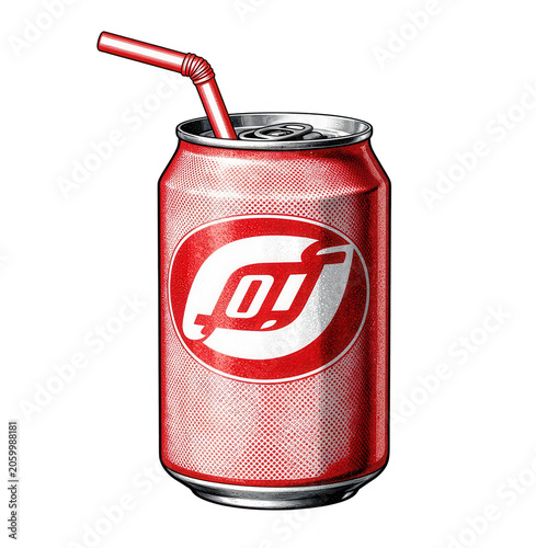 Red Soda Can with Straw Transparent Background