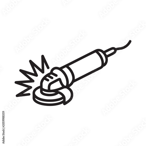 Simple black and white line drawing of an angle grinder tool