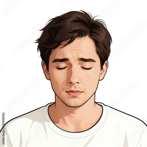 Young Man with Closed Eyes Transparent Background