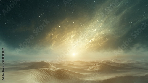 Mystical Desert Landscape in the Heart of the Universe