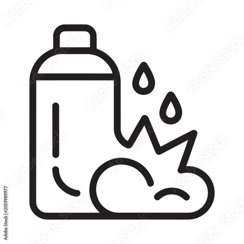 A black and white line drawing of a spray bottle and foam