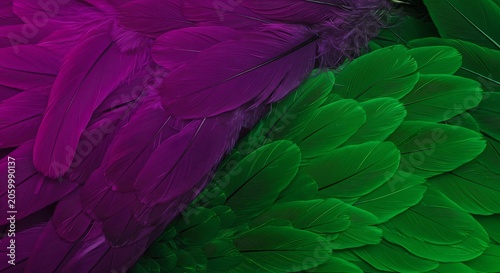 Vibrant Purple and Green Feather Texture Background