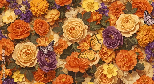 Autumnal Floral Arrangement with Butterflies