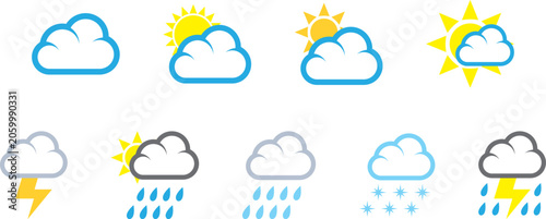 A set of vector icons of weather clouds