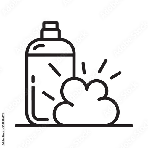 Line art illustration of a spray bottle dispensing foam or bubbles