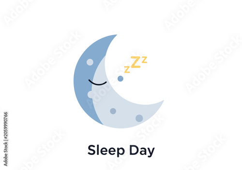 A smiling crescent moon with sleeping text