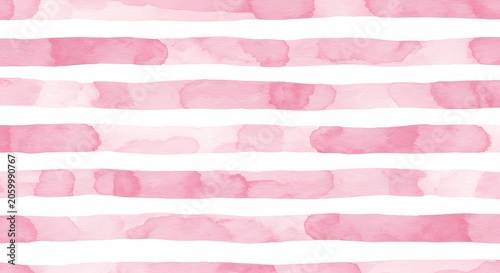 Pink Watercolor Horizontal Stripes Seamless Pattern