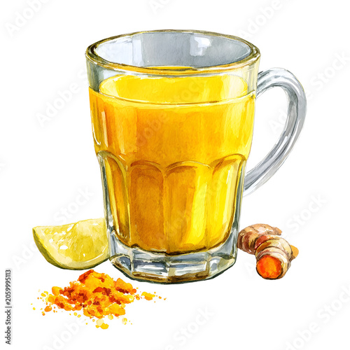 Watercolor passion fruit juice with tropical fruits and vibrant