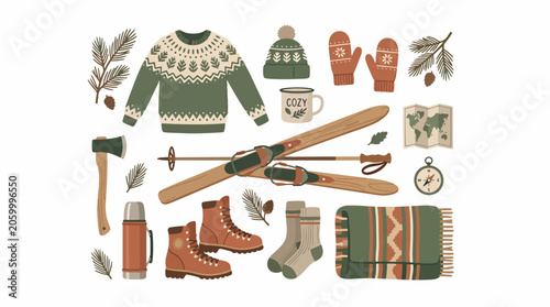 Schilderij op canvas Winter clothing and outdoor gear collection.