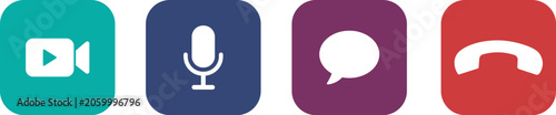 Mobile App Communication Icons Set with Video Call Microphone Chat and End Phone Call Symbols